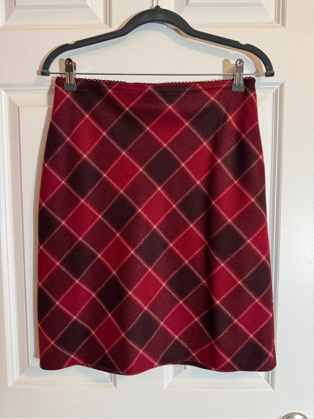 Ann Taylor Red and Burgundy Plaid Pencil Skirt